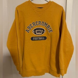 Abercrombie Oversized Football Crewneck Sweatshirt Mustard Yellow XL Embroidered